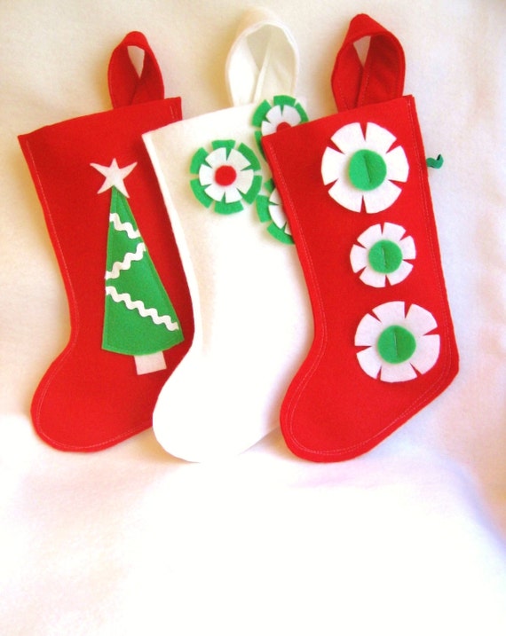 felt Christmas stocking decoration in white green and by rikrak