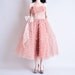 vintage 50s pink mesh ruffle dress / party / tiered / strapless / s