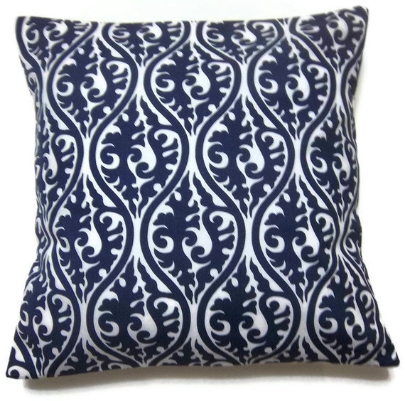 RESERVED Two Navy Blue White Pillow Covers Decorative Damask
