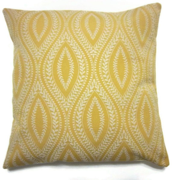 Two Yellow White Pillow Covers Damask Woven Decorator Fabric