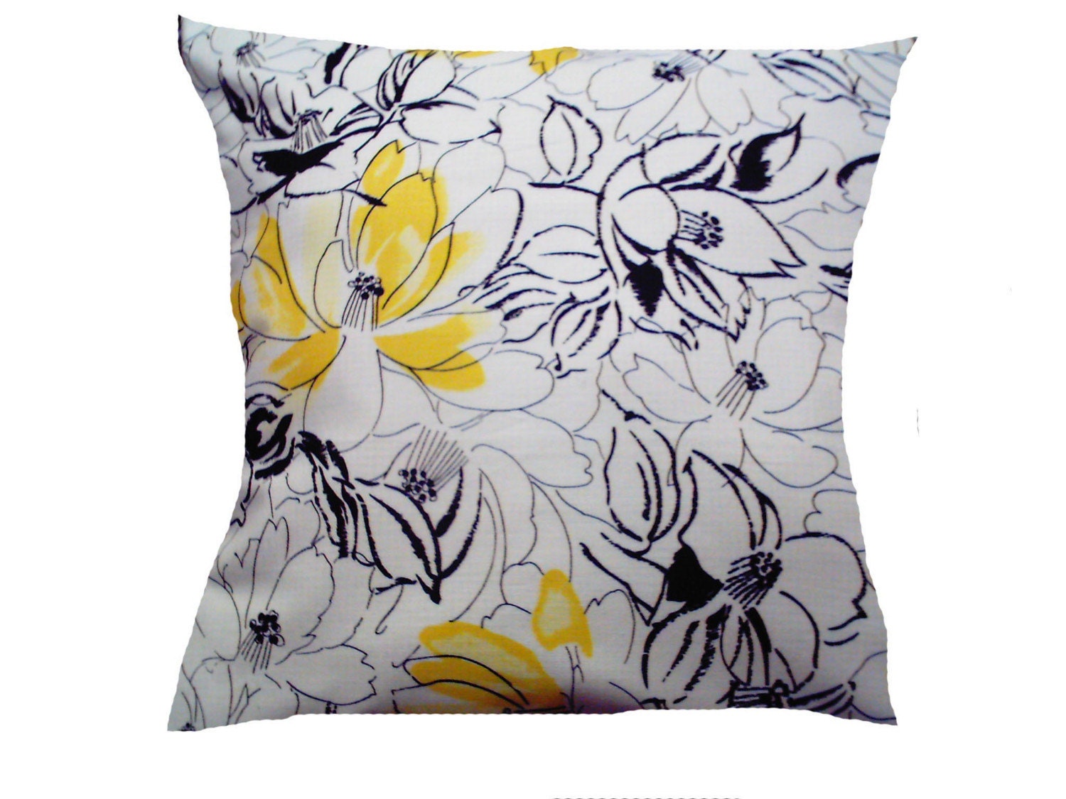 Two Handmade Black White Yellow Pillow Covers by LynnesThisandThat