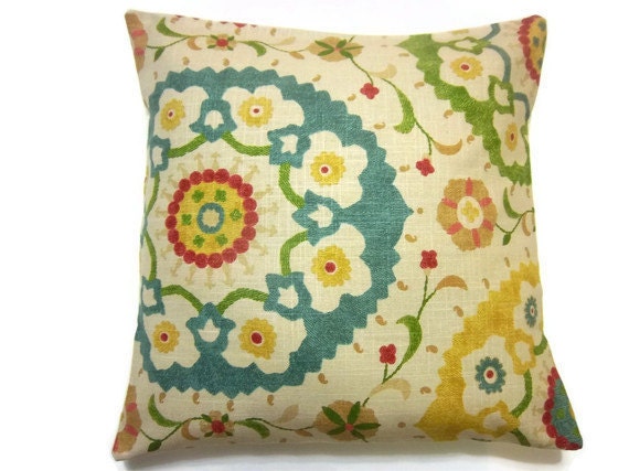 Two Yellow Green Red Blue Pillow Cover Handmade Decorative