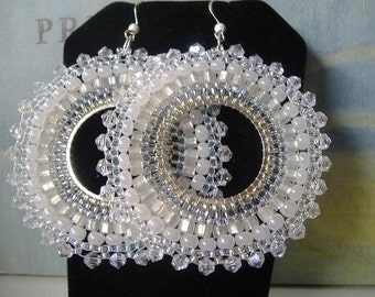 Crystal Hoop Earrings Seed Bead Hoop Earrings Statement Jewelry Wedding Jewelry Gift for Her
