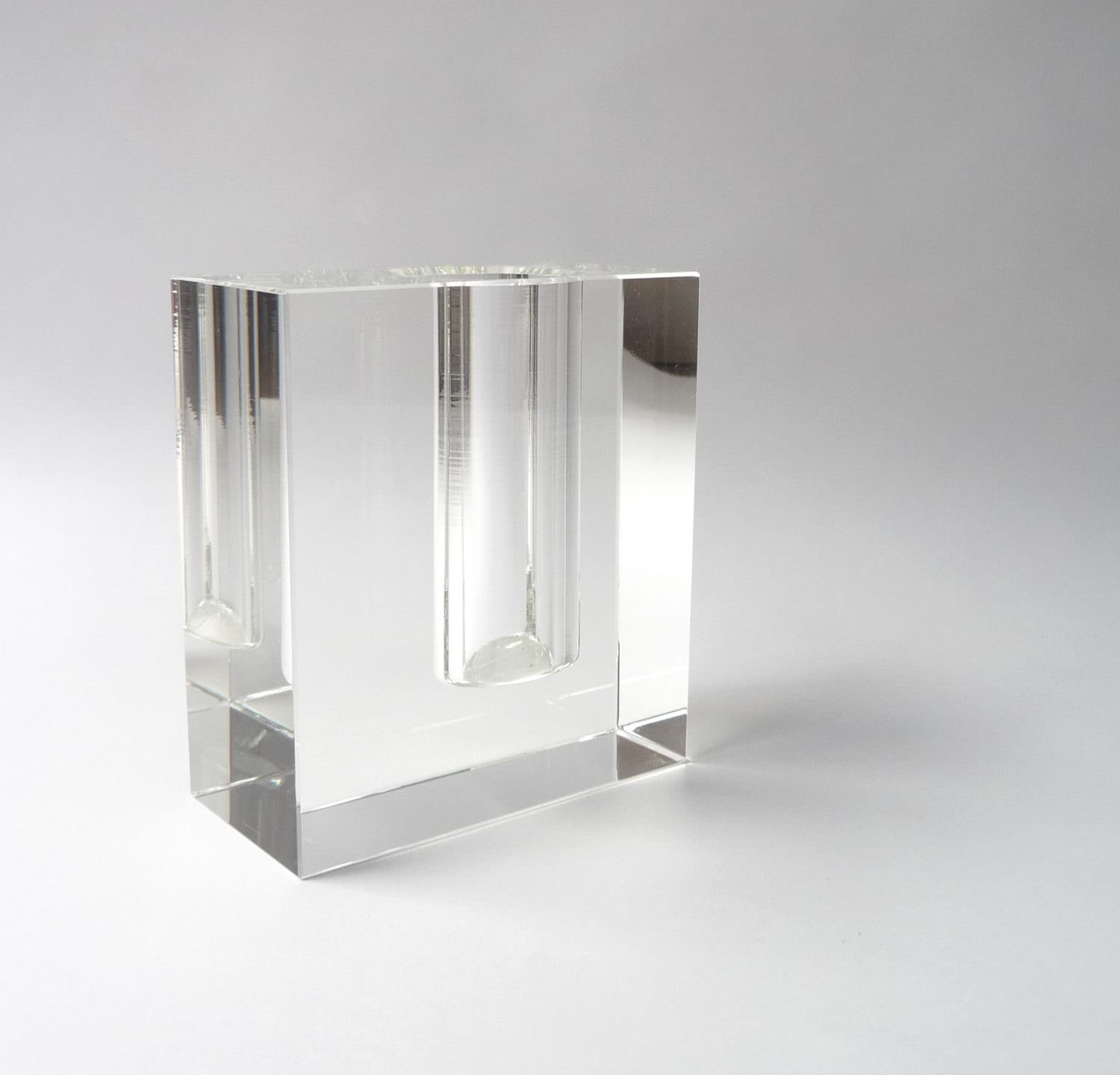 Modernist Square Lead Crystal Bud Vase