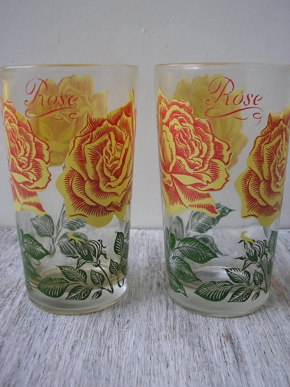 Shabby Chic Vintage Drinking Glasses ROSE EN VIE