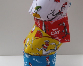 Mini Fabric Storage Organizer Bins Baskets - Made with Licensed Dr. Seuss - Cat in the Hat Fabrics - Set of 4