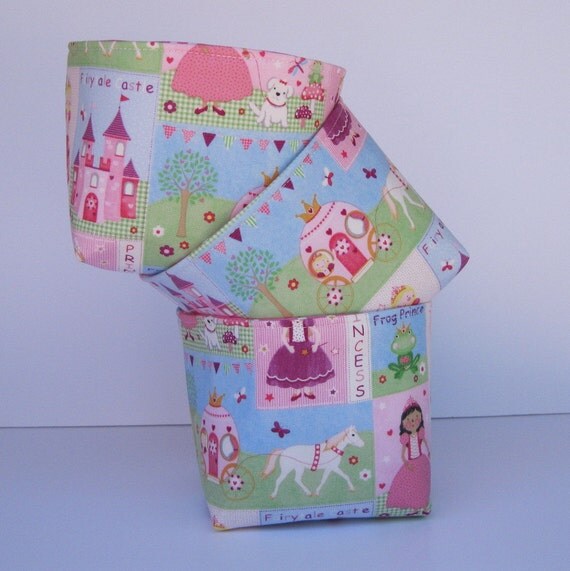 Mini Fabric Organizer Bins Fairy Tales Princess Set of 3