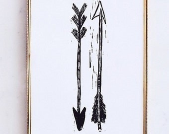 arrows linoleum block print - 11" x 14" wall art