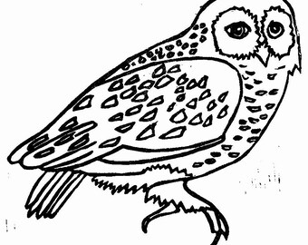 owl linoleum block print - 11" x 14" wall art