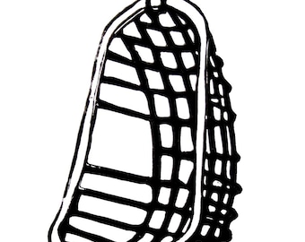 hanging chair linoleum block print - 9" x 12" wall art
