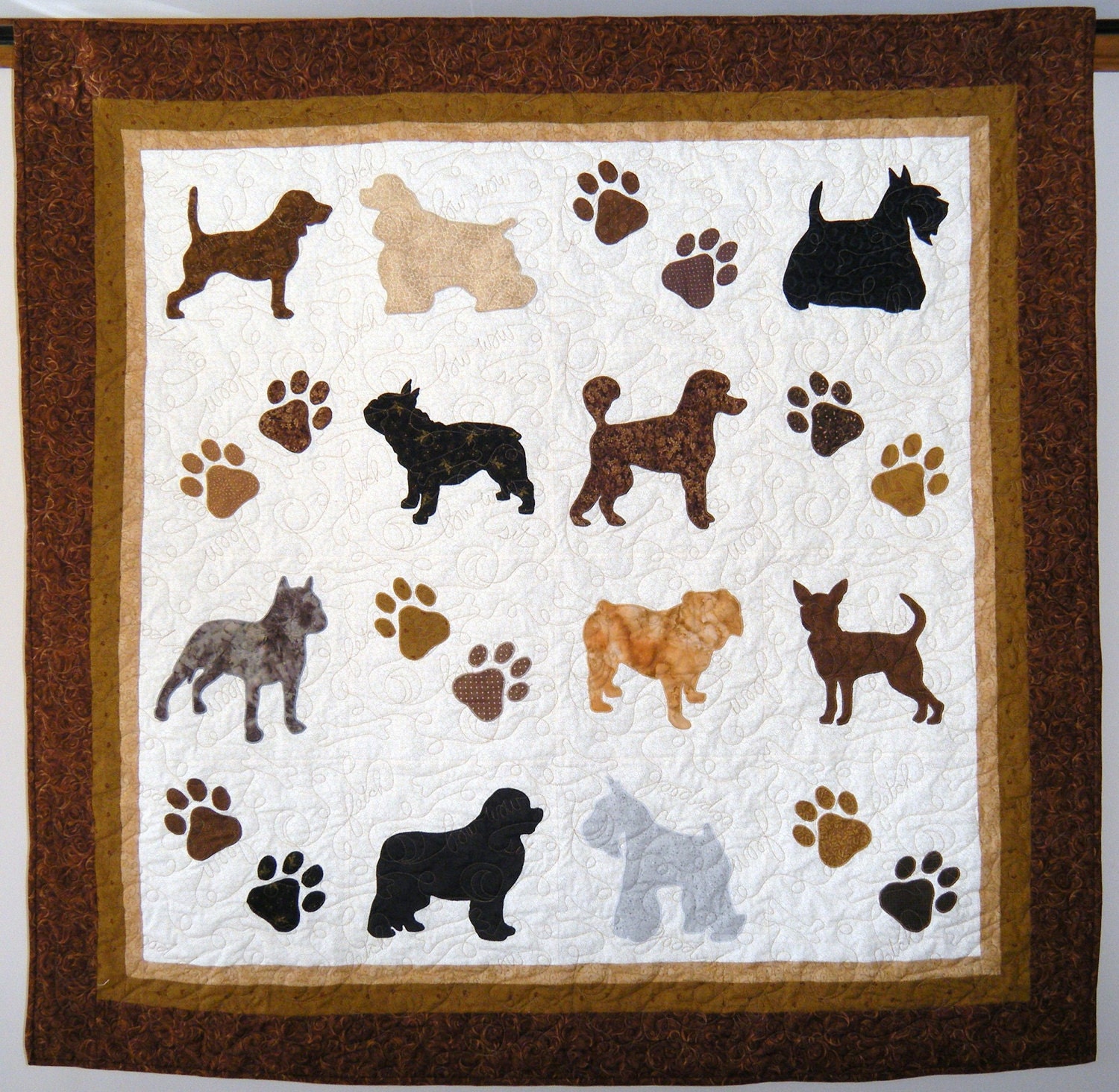 Dogs with paw prints quilt throw Beagle Cocker Spaniel