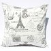 Decorative Pillows Cover - Gray & White French Stamps Postmark . 18 x 18 Cushion Accent