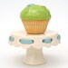 Tiny cake stand... eyelet with aqua ribbon cupcake plate.