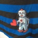 Lovestruck Robot - upcycled mini skirt - black and blue stripe jersey knit cotton with applique