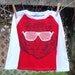 Kids Recycled Tiger TShirt - handmade, repurosed, raglan style, red, white, children, sunglasses