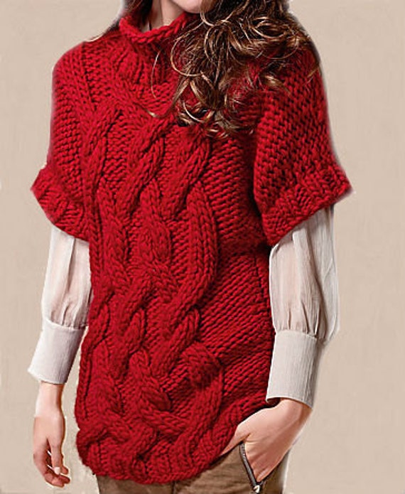 Items Similar To Hand Knit Red Sweater With Cables Made From Soft