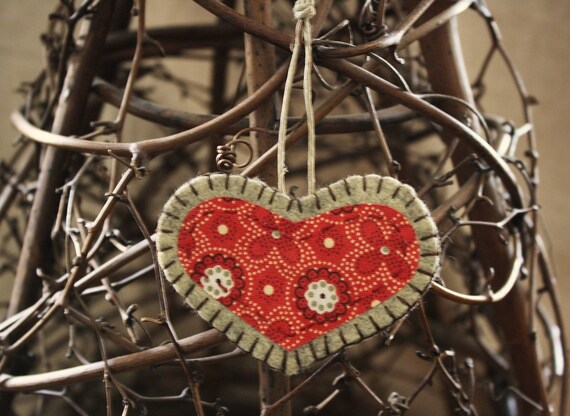 folk art valentine felt and fabric heart ornament by urbanpaisley