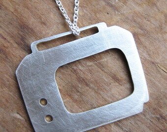 PORTABLE TV sterling silver television silhouette necklace