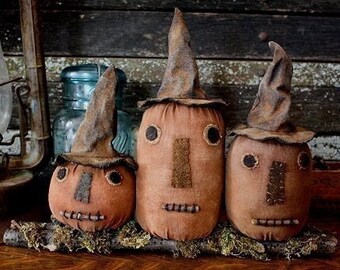 Primitive Folk Art Halloween Witch Pumpkin Shelf Sitter Digital PDF Pattern