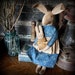 Primitive Folk Art Mama Bunny Rabbit and Baby Doll-Civil War Reproduction Fabric