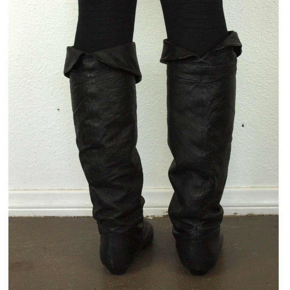 VINTAGE OTK OVER THE KNEE BLACK LEATHER FL