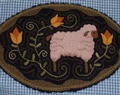 Primitive Needle Punch Candle Mat Sheep Among The Tulips