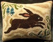 Primitive Needle Punch Pillow Spring Bunny Blue Flowers