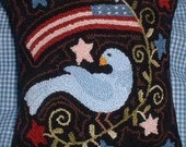 Primitive Needle Punch Pillow Americana Bird and Star Flowers