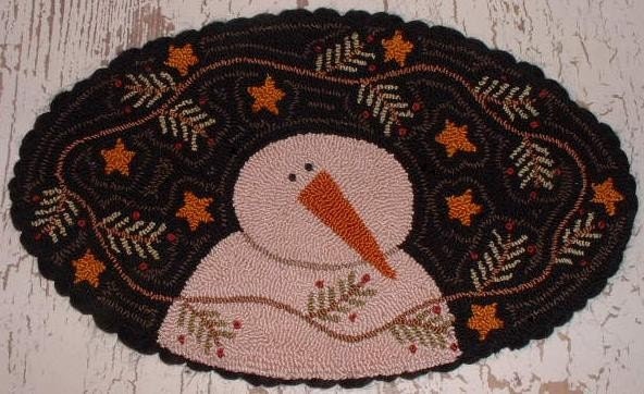 Primitive Needle Punch Mat PATTERN Snowman Berry Wreath. 🔎zoom