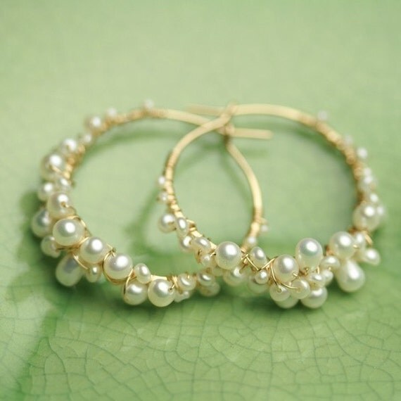 Gold Fill Pearl Hoops . Pearl Hoop Earrings by fussjewelry on Etsy