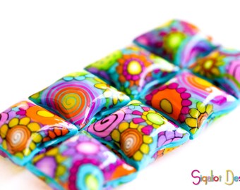 Lucy in the Sky - Handmade Polymer clay beads pillow shape (8) - 20 mm