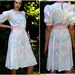 Vintage 1980s Dress - Puff Sleeve dress PINK AQUA Pineapple floral print dress spring fashion - Medium vintage Easter Dress