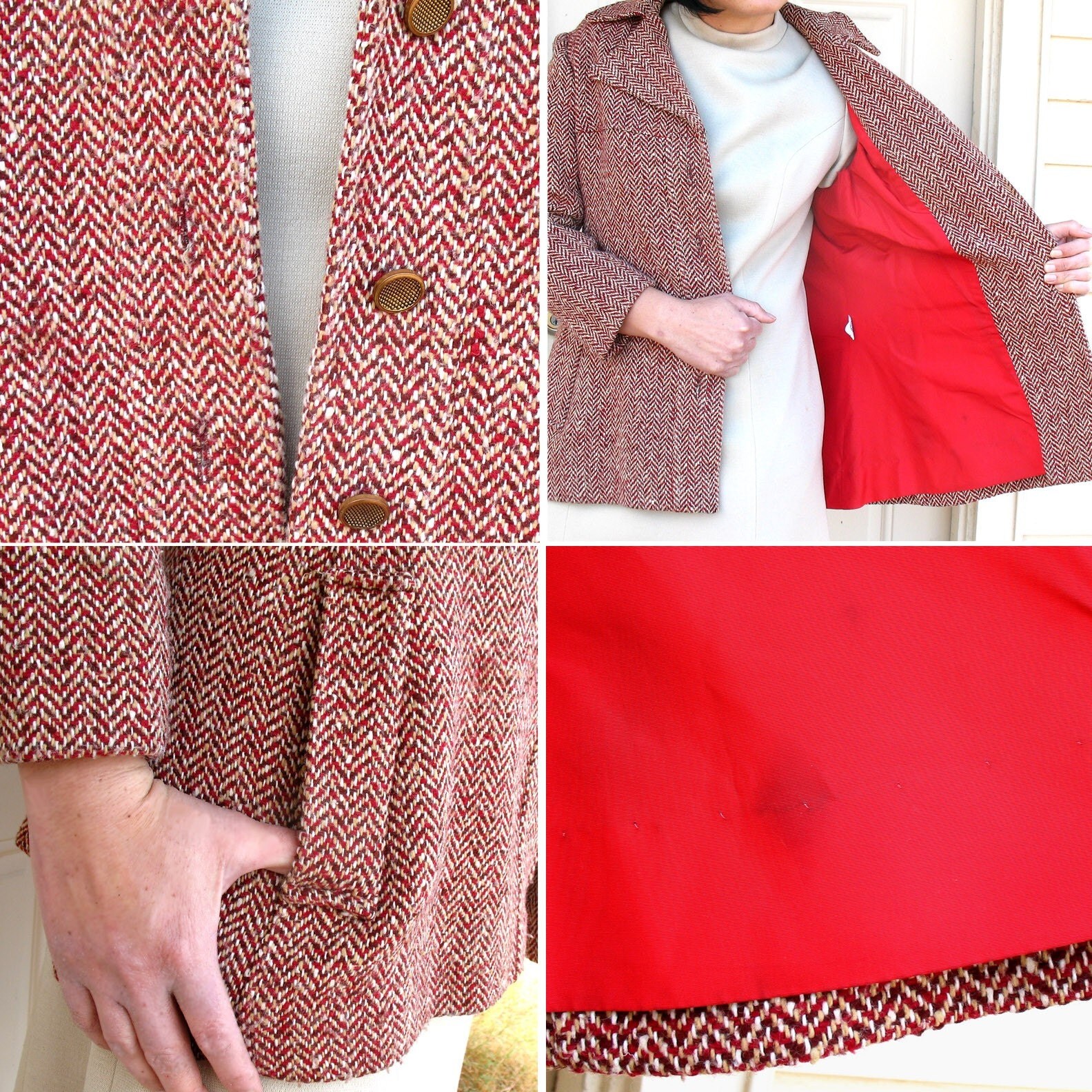 red herringbone coat