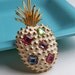 SJK Vintage -- GemCraft Enameled and Bejeweled Pineapple Brooch (1960's-70's)