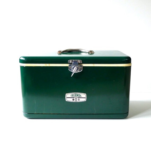 Vintage Forest Green Thermos Metal Ice Chest