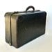 Vintage 1940s Black Cowhide Leather Suitcase