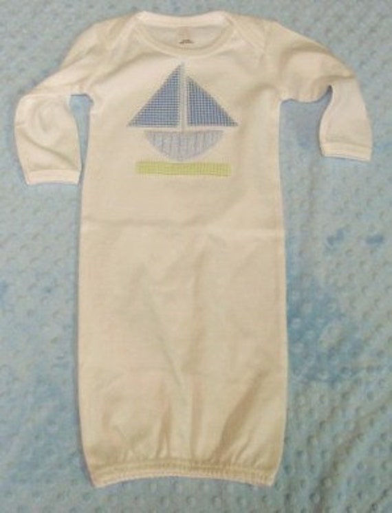 Items similar to newborn baby boy gown with sailboat on Etsy