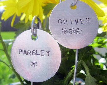 hand stamped garden / herb markers 1-1/2" round .... qty 3