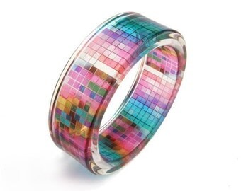 Multicolor Bracelet, Resin Bangle, Resin Bracelet with Art Graphic