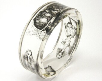 Alice in Wonderland Bracelet, Alice in Wonderland Jewelry, Resin Bangle with Alice in Wonderland Print