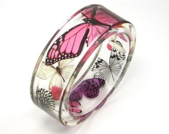 Fuchsia, pink and Purple Butterflies Bracelet/size s