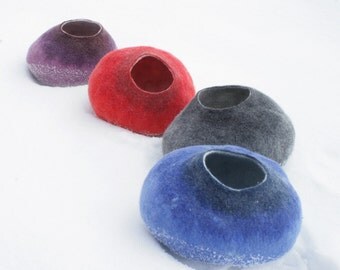ASK for Custom felted Cat Bed - Hand Felted Wool Cat Bed / Vessel - Crisp Contemporary Design