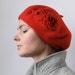 Scarlet Red Rose Beret Hat -- Hand Felted Wool -- Size Medium