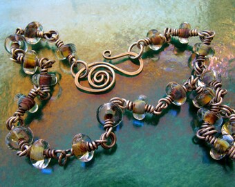 Sterling Silver and Lampworked Glass Necklace with Hand-Forged Clasp