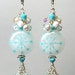 Glitterbug Originals TURQUOISE SNOWFLAKES Handmade Lampwork Art Glass Earrings SRAJD