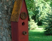 Old Red Rustic Birdhouse Decorative Wood Bird House Garden or Home Decor Recycled Industrial Cottage Farmhouse Old Red Rustic Birdhouse Decorative Wood Bird House Garden or Home Decor Recycled Industrial Cottage Farmhouse