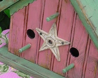 Cottage Birdhouse Pink Bird House Rustic Birdhouses