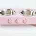 Pink Cat Bowl Holder Dog Feeder Raised Feeding Station Cat Bowls Dog Bowls Rosette Flower Accents