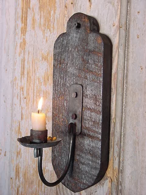 Metal Candle Sconce Blackened Wood Primitive Colonial on Primitive Electric Wall Sconces id=37496