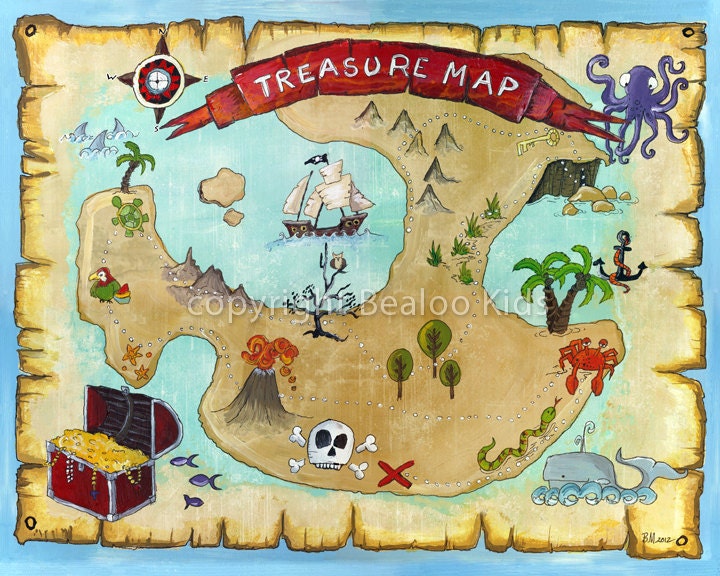 pirate art 8x10 pirate treasure map print by bealoo on etsy